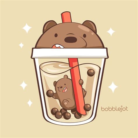 Cute kawaii character black tapioca pearls bubble tea. Illustrator Of Cute Things — We Bare Bears Boba Milk Tea ...