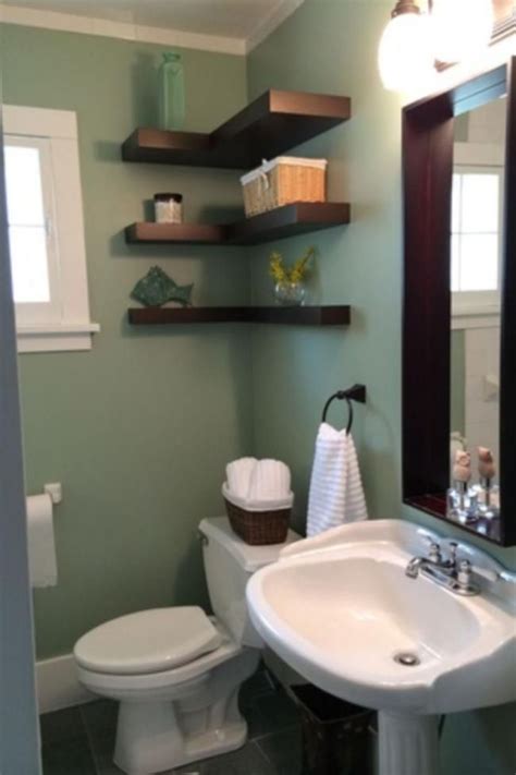 If you don't have quite enough space to handle shelves that jut out of the wall, consider recessed shelving, as in this modern bathroom by sage design. 60+ Creative DIY Floating Corner Shelves Ideas | Small ...