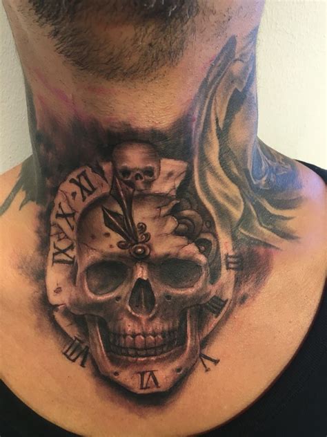 Black and white designer tattoo on neck. Pin on Tattoo Ideas