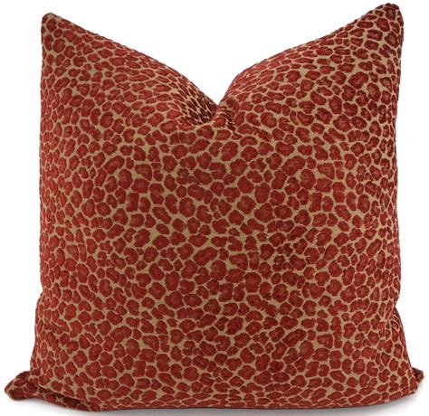 More details accent pillow featuring toucan design and pompom corners. Red & Gold Chenille Animal Print Pillow Cover, Red ...