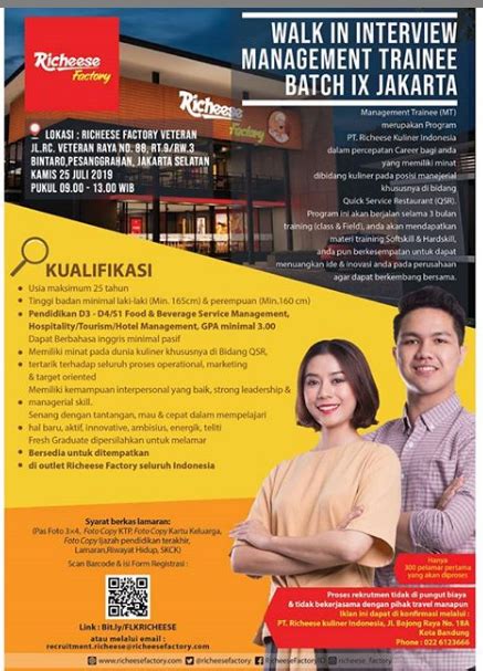 Salah satu persyaratannya adalah ijazah yang diserahkan kepada pihak perusahaan sebagai jaminan. Lowongan Kerja Management Trainee Batch Richeese Factory ...