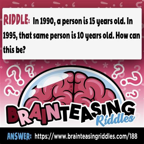 Here you will find a year of riddles tips, tricks and guides, as well as the opportunity to share your own discoveries to help others move on and beat the game. In 1990, a person is 15 years old. In 1995, that same ...