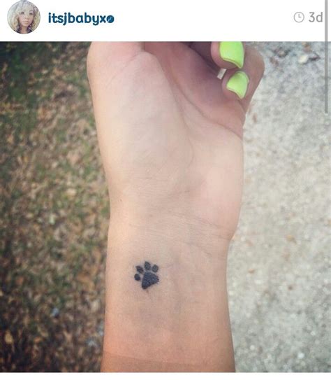 So, if you don't want to have a paw print tattoo, then you can always have one on your ankle or wrist. Paw print on her radial pulse in memory of her dog. (With ...