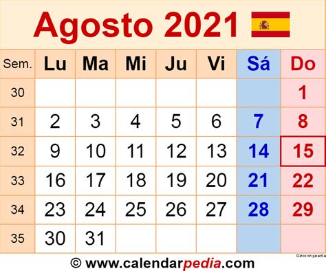 El calendario laboral de este mes de agosto de 2021 no contará con días festivos en todas las comunidades autónomas ya que este año el 15 de . Calendario agosto 2021 - Calendarpedia