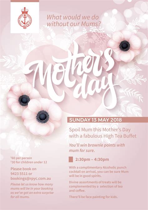 Sure, we might be way ahead of the curve, but we're also avoiding situations where you're driving your mom around, trying to figure out if. Spoil Mum this Mother's Day | Royal Perth Yacht Club