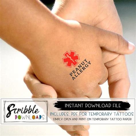 Check spelling or type a new query. Printable temporary tattoos - Food allergy awareness tattoos PDF - Peanut allergy printable PDF ...
