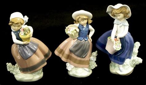 Daisy with flowers woman bust. Three Lladro Girl with Flowers figures each depicting a ...