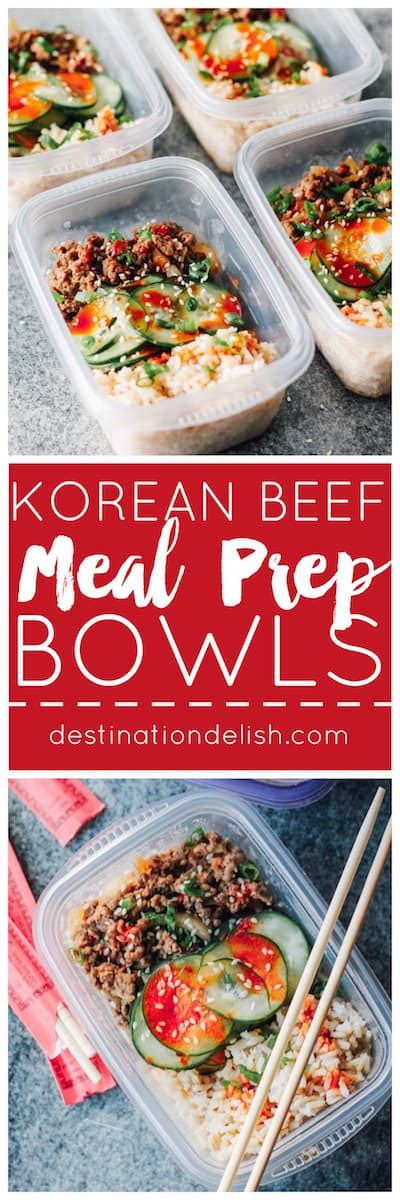 A healthy ground beef quick and healthy korean beef bowl — ready in 20 minutes and made with simple ingredients! Korean Beef Meal Prep Bowls | Destination Delish
