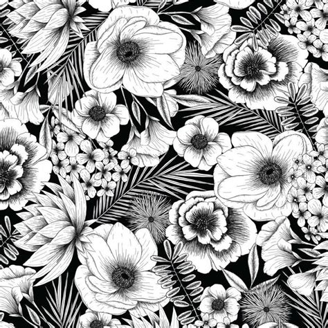 Other than using pat backgrounds with floral patterns in the designing project, use them in your presentation or desktop wallpaper. Black and White Modern Botanical Floral Pattern - Line ...