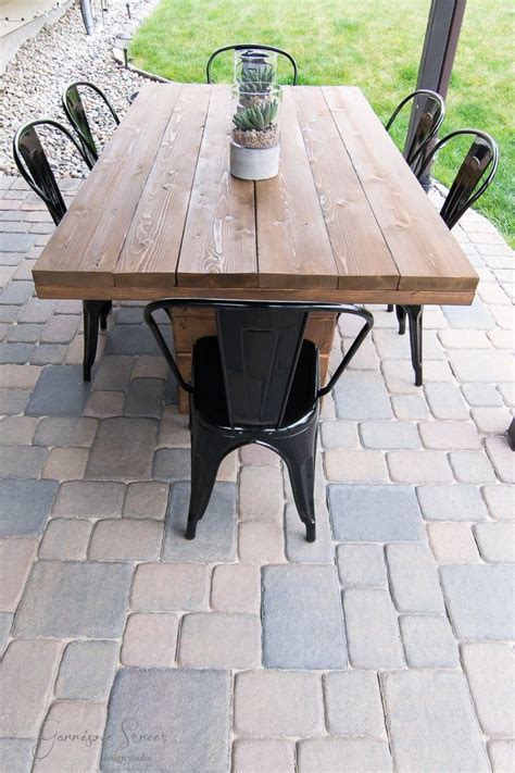 I mentioned earlier that i was staying with my cousin and helping the project i am most proud of (and excited to share with you guys) is this sofa table i built: DIY Outdoor Dining Table | Diy outdoor table, Metal patio furniture, Rustic patio