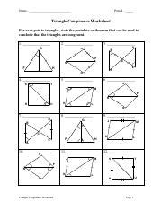 A for each pair to triangles, state the postulate or theorem that can be used to conclude that the triangles are congruent. Triangle Congruence worksheet.pdf - Name Period Triangle ...