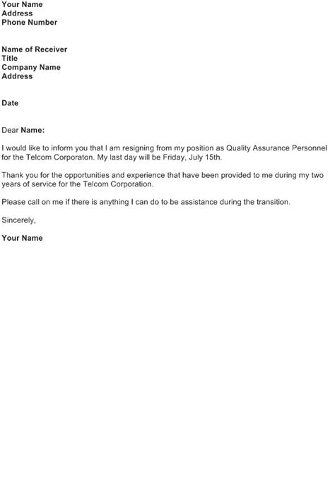 I know all the responsibilities of a qa and i assure you that i will be pro and efficient as i am now also. Letter of Resignation - Download FREE Business Letter ...