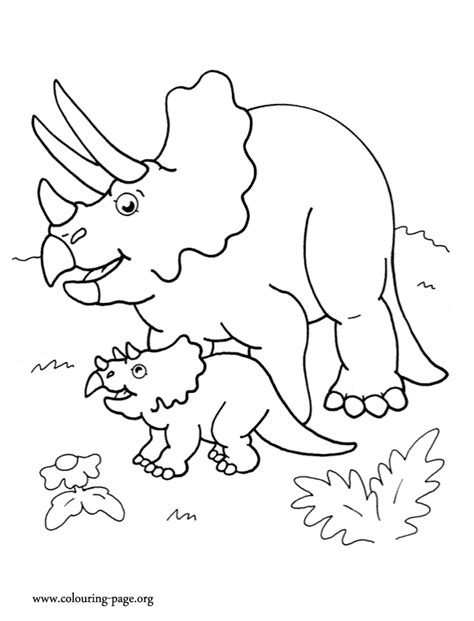 Triceratops are one of the most famous dinosaurs, living in the same time period as tyrannosaurus rex and also was the prey of them. Dinosaurs - A dinosaur mother and her baby coloring page