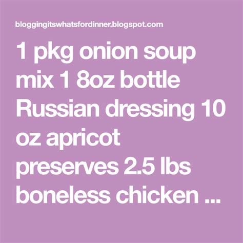 Onion soup mix, turmeric, pepper, celery salt, minced onion, sour cream and 3 more. 1 pkg onion soup mix 1 8oz bottle Russian dressing 10 oz ...