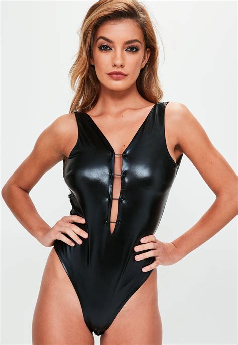 Mens genuine soft leather catsuit overall bodysuit jumpsuit black. Missguided Black Faux Leather Bodysuit - Lyst