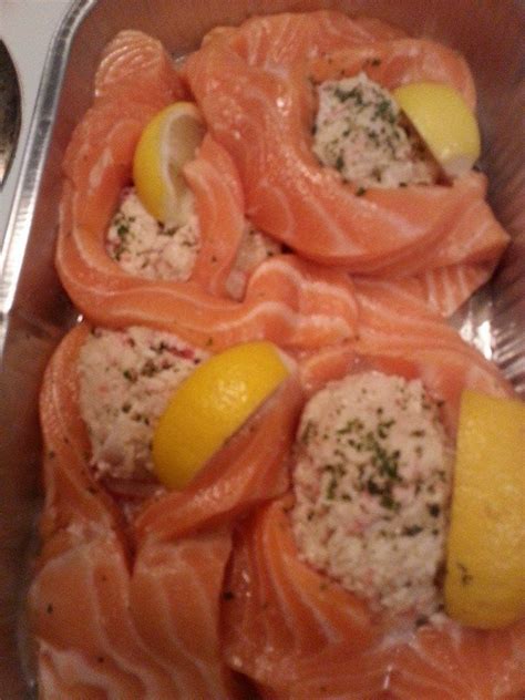 Crab stuffed salmon is super easy to prepare and it makes a quick meal. Costco Salmon Stuffing Recipe - Crab Stuffed Salmon Video ...