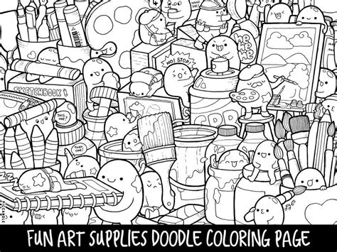 At etsy, we pride ourselves on our global community of sellers. Art Supplies Doodle Coloring Page Printable CuteKawaii Etsy | Dibujos kawaii, Dibujos kawaii ...