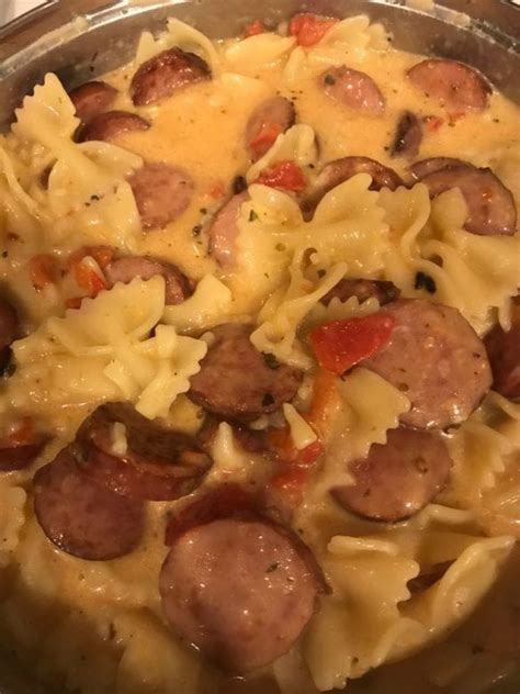 You don't even have to cook the pasta first. ONE PAN CHEESY SMOKED SAUSAGE PASTA SKILLET