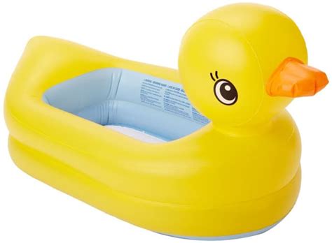 Lovely yellow duck baby bath tub with water massage jets baby bath tub product show: Munchkin Inflatable Duck Baby Bath Tub Set | Toy Game World