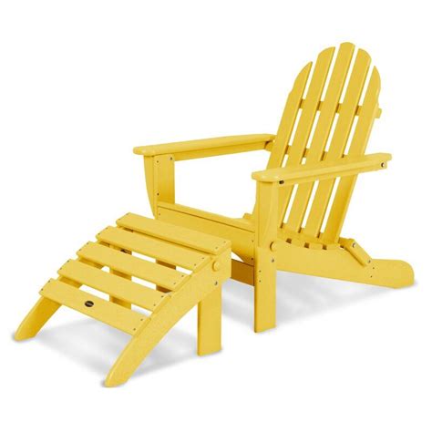 The adirondack has become the symbol of comfort and luxury. Classic Adirondack Plastic/Resin Folding Chair with Ottoman | Resin adirondack chairs, Yellow ...