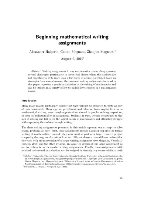The same thing happened with clouds, sunlight streaming between trees and puddles. (PDF) Beginning Mathematical Writing Assignments