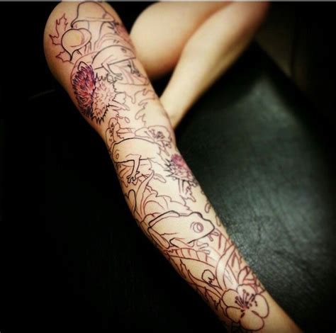 Maybe you would like to learn more about one of these? The start to my beautiful tattoo. Just the outline so far. Frogs, Lilies and Thistles, oh my ...