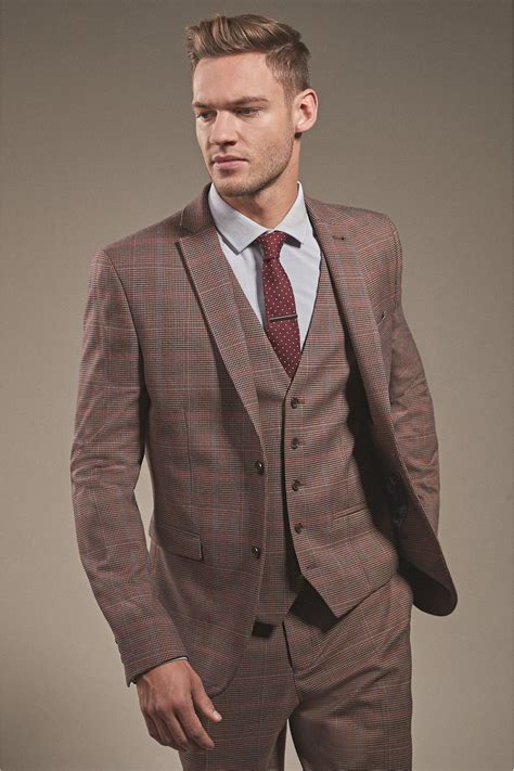 The perfect #suit fit guide for a modern man. Mens Next Skinny Fit Check Suit: Jacket - Brown | Suits ...
