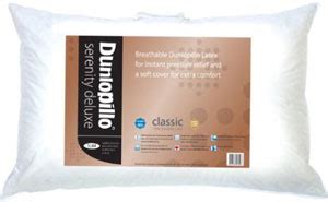 The serenity deluxe pillow is a luxury latex pillow that offers shallow gentle support for the head and neck. Dunlopillo Latex Pillow