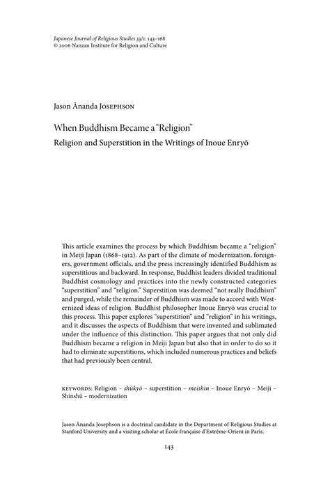 He is currently professor and chair in the. (PDF) When Buddhism Became a "Religion": Religion and ...