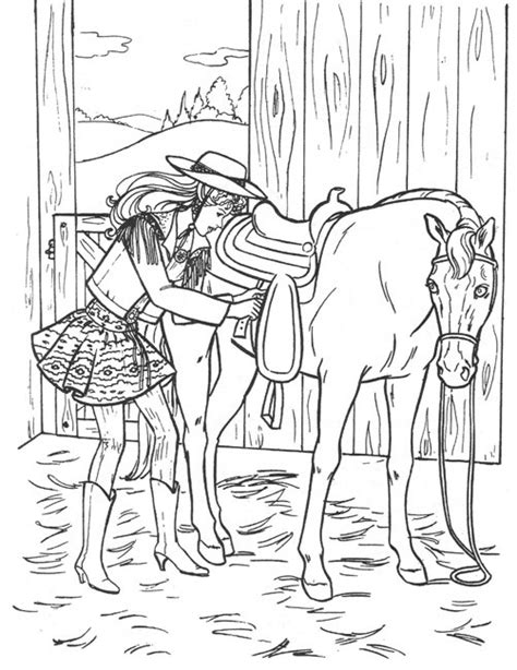 Pour imprimer la page de garde. Coloriage Fille prend soin de son cheval dessin gratuit à ...