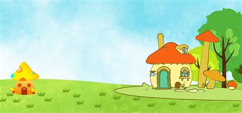 Gambar rumah sederhana di desa. Cartoon Mushroom House Poster Background Material, Cartoon ...