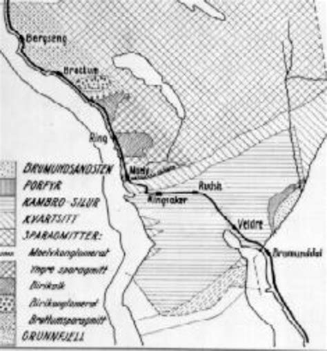 Les mer i store norske leksikon. Geologisk kart over Ringsaker fra Brumunddal til Bergseng ...