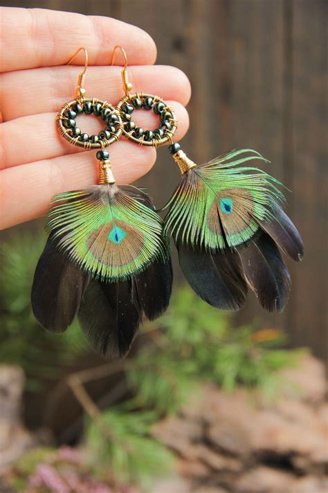 Peacock earrings, feather earrings | Feather earrings, Feather jewelry, Peacock feather earrings