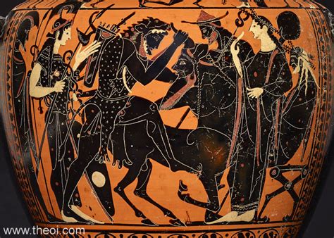 From ancient greek ἡρακλῆς (hēraklês), from ἥρα (hḗra, hera) + κλέος (kléos, glory). Heracles & Achelous - Ancient Greek Vase Painting