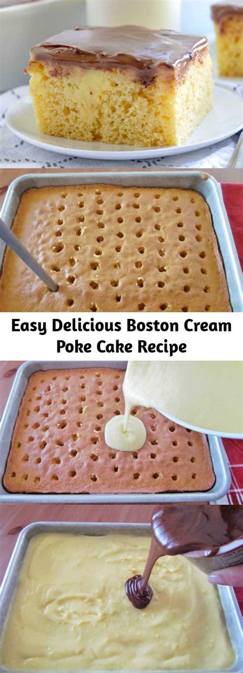 When cake is done poke holes in it with something like the handle of a wooden spoon. Easy Delicious Boston Cream Poke Cake Recipe - Elen Kitchen