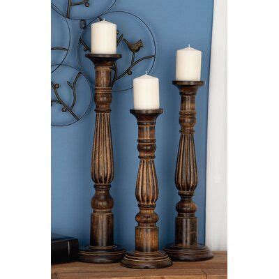 Natural dark brown wood with white washed finish. Charlton Home 3 Piece Tall Wood Candlestick Set | Candle ...