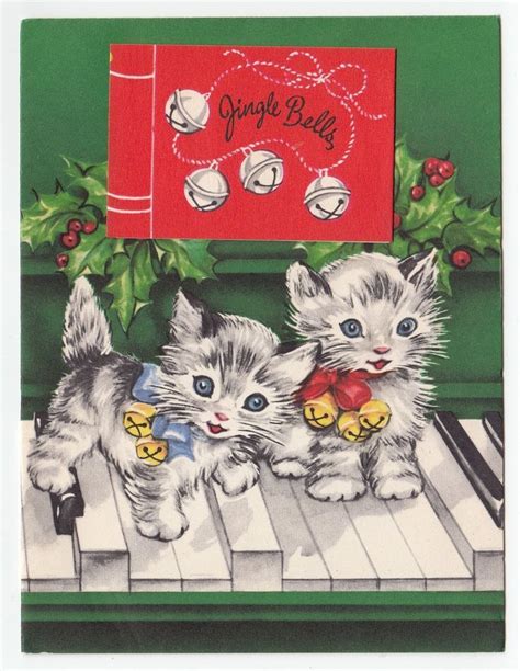 Free delivery and returns on ebay plus items for plus members. Vintage Greeting Card Christmas Kittens Cat Playing on Piano Keys Jingle Bells | Vintage ...