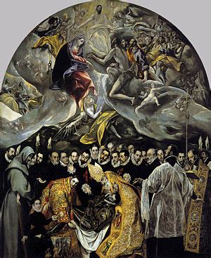 The painting depicts a burial scene of count orgaz and a heaven scene with christ above them. The Burial of the Count of Orgaz - Wikipedia