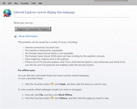 On the page that displays an internet explorer error message, click the diagnose connection problems link. c# - Getting error "Internet Explorer cannot display the ...