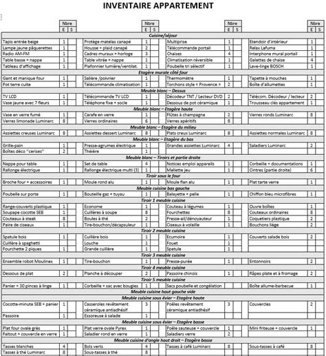 Inventaire du mobilier pour annexer à votre état des lieux dans le cadre d'un bien loué en meublé. Modèle Inventaire Location Meublée Excel / Modèle ...