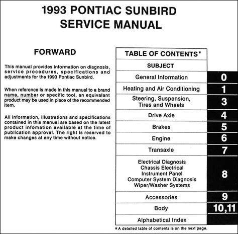 Car opening manual by access tools®. 1993 Pontiac Sunbird Repair Shop Manual Original