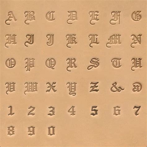 Cardboard box with 33 wooden stamps with capital letters and punctuation marks. Alphabet & Number Leather Stamp Set Old English Font 1/4" (6.4mm) 8142 ...