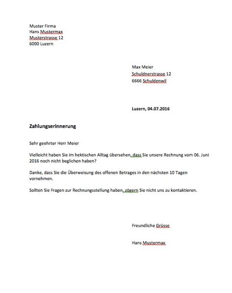 Check spelling or type a new query. Zahlungserinnerung Vorlage - Mahnung Schweiz - Muster ...