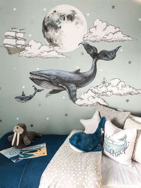 Well, it's not just the design but a rainbow mural, in multiple colors will also help to brighten up the space. Kids bedroom whale wall mural | Childrens wall murals