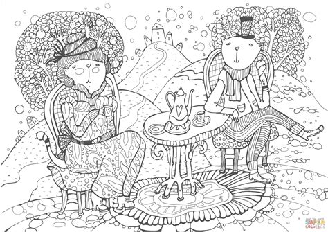 Adobe is changing the world through digital experiences. Cats Having a Cup of Tea coloring page | Free Printable ...