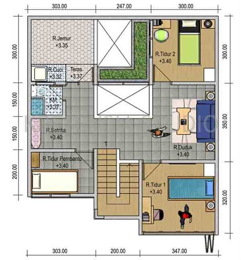 Desain rumah minimalis pertama dengan tiga kamar yang berada pada sisi kiri. 100 Denah Rumah Minimalis Type 45 Satu Lantai 3 Kamar