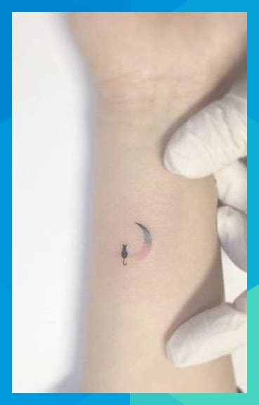 This moon phase signifies intention. Cat on Colorful Crescent Moon Wrist Tattoo #elody31172 ...