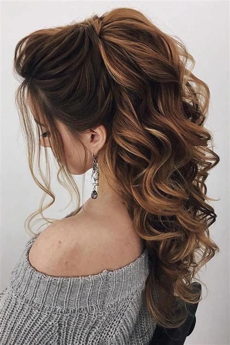 Opt the shiny locks for your wedding look and you will achieve a gentle and pure look. swept back wedding hairstyles long curls down half up and ...