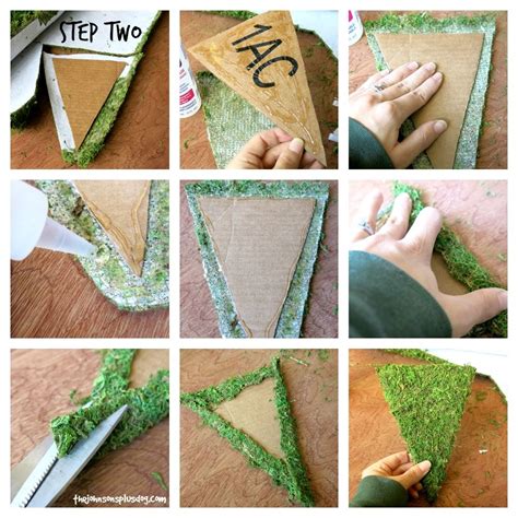 Andaz press real burlap fabric pennant hanging. How to make a moss covered banner with recycled cardboard ...