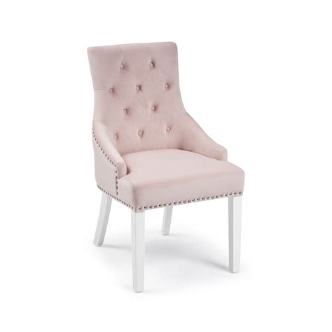 Seat cushion 20 inches x 20 inches. Chelsea Pink Velvet Upholstered Scoop Dining Chair - Plain Back - White Legs | Grosvenor Furniture